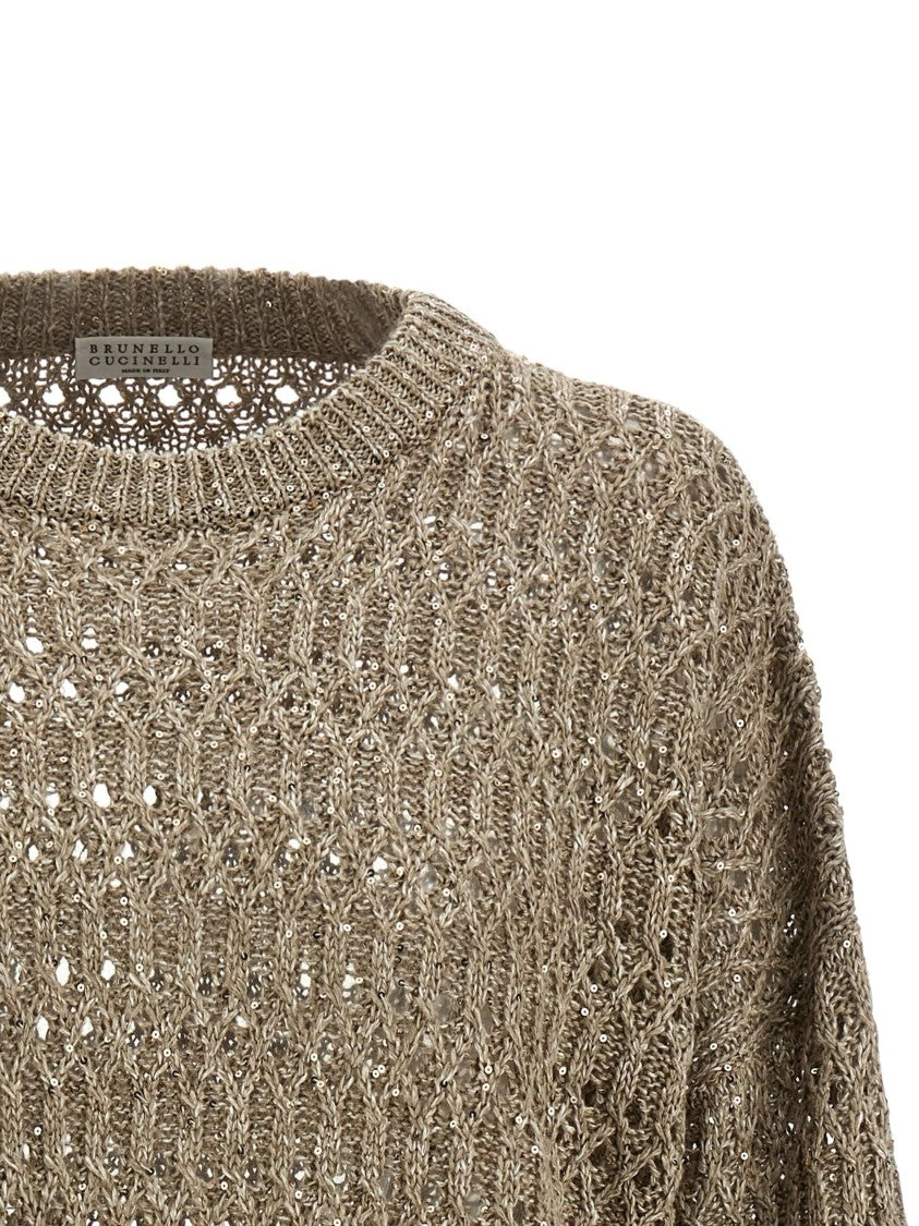Brunello Cucinelli Beige Silk-Nylon All-Over Sequins Sweater