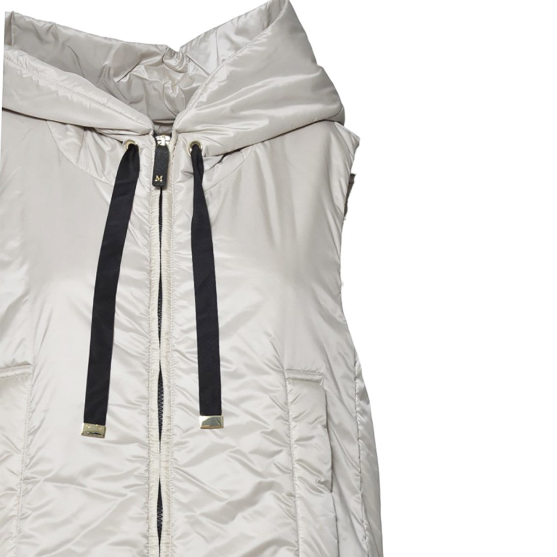 Max Mara Hooded Sleeveless Vest With Zip Front And Adjustable Drawstrings