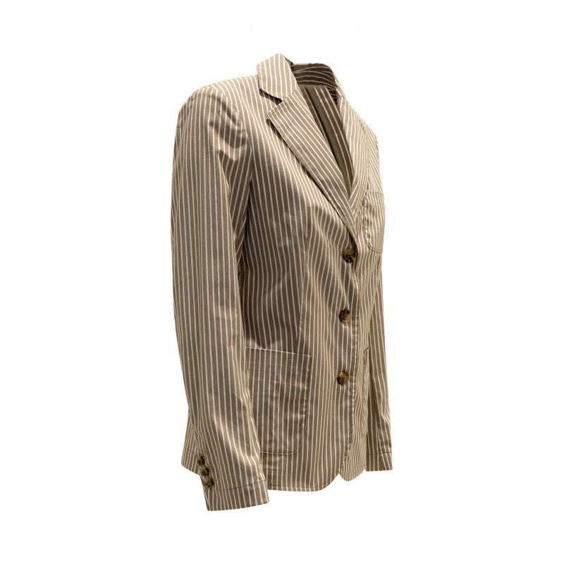 Myths Taupe Stripes Cotton Blazer