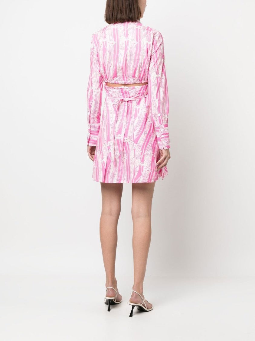 Patou Bubblegum Pink Printed Tie-Waisted Shirt Dress