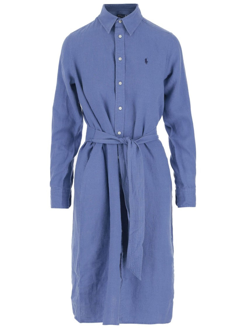 Polo Ralph Lauren Linen Dress With Classic Collar And Adjustable Waist