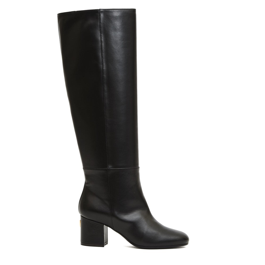 Via Roma 15 Knee-High Black Leather Boot With 70Mm Block Heel