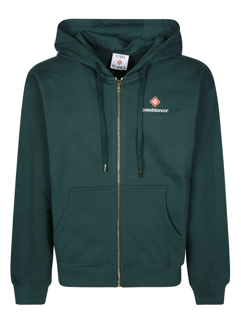 Casablanca Deep Green Organic Cotton Hoodie With Front Zip Closure