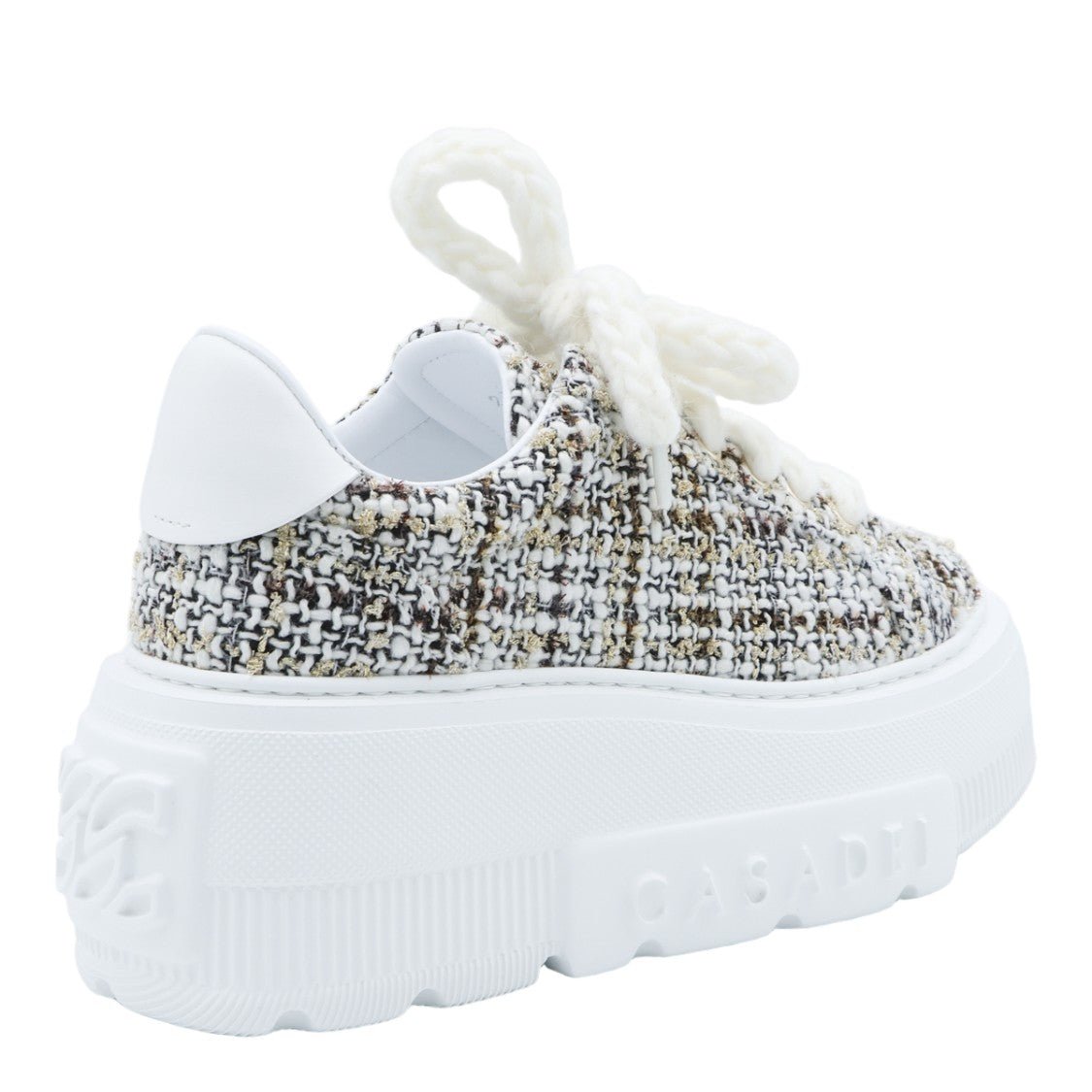 Casadei Textured Tweed Chunky Platform Sneakers With Braided Laces