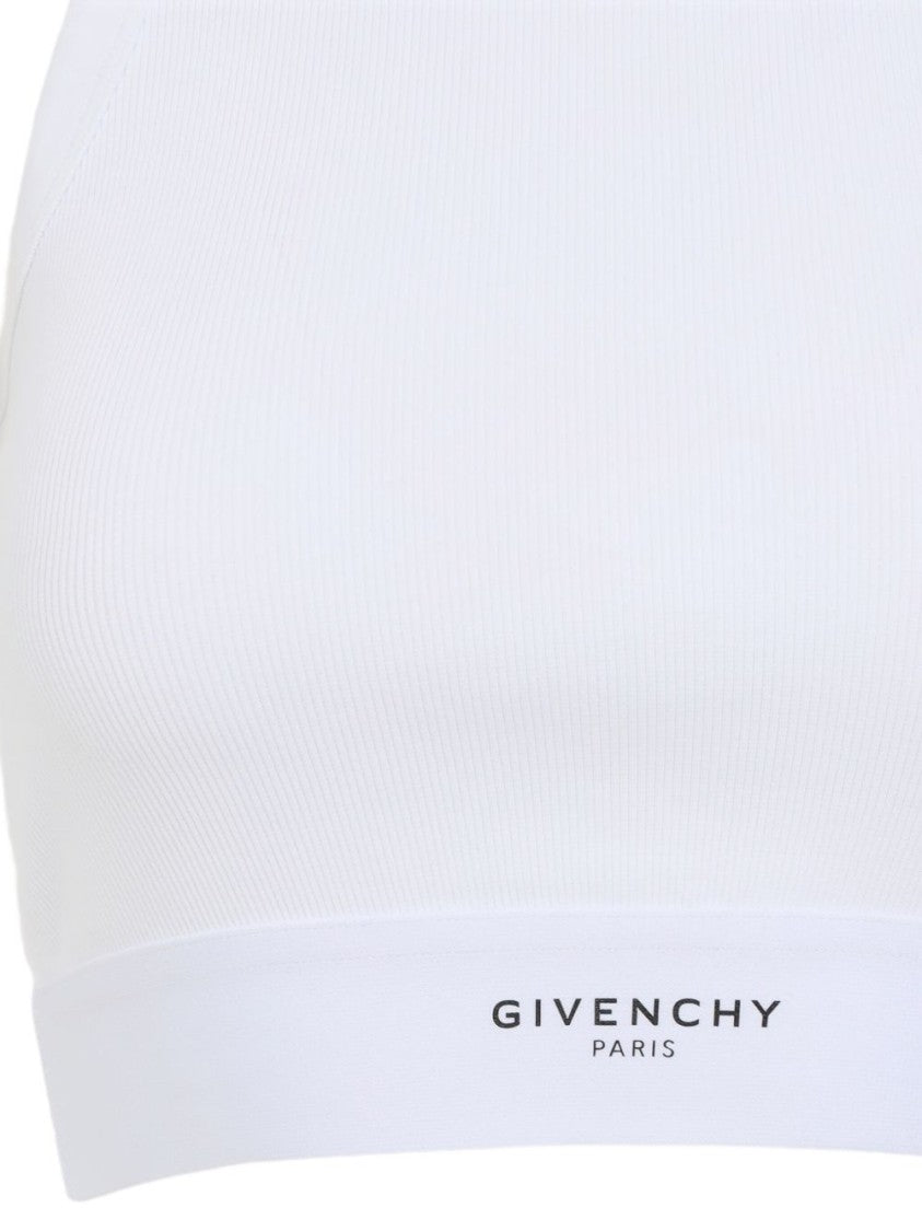 Givenchy White Cropped Ribbed Logo Band Tank Top