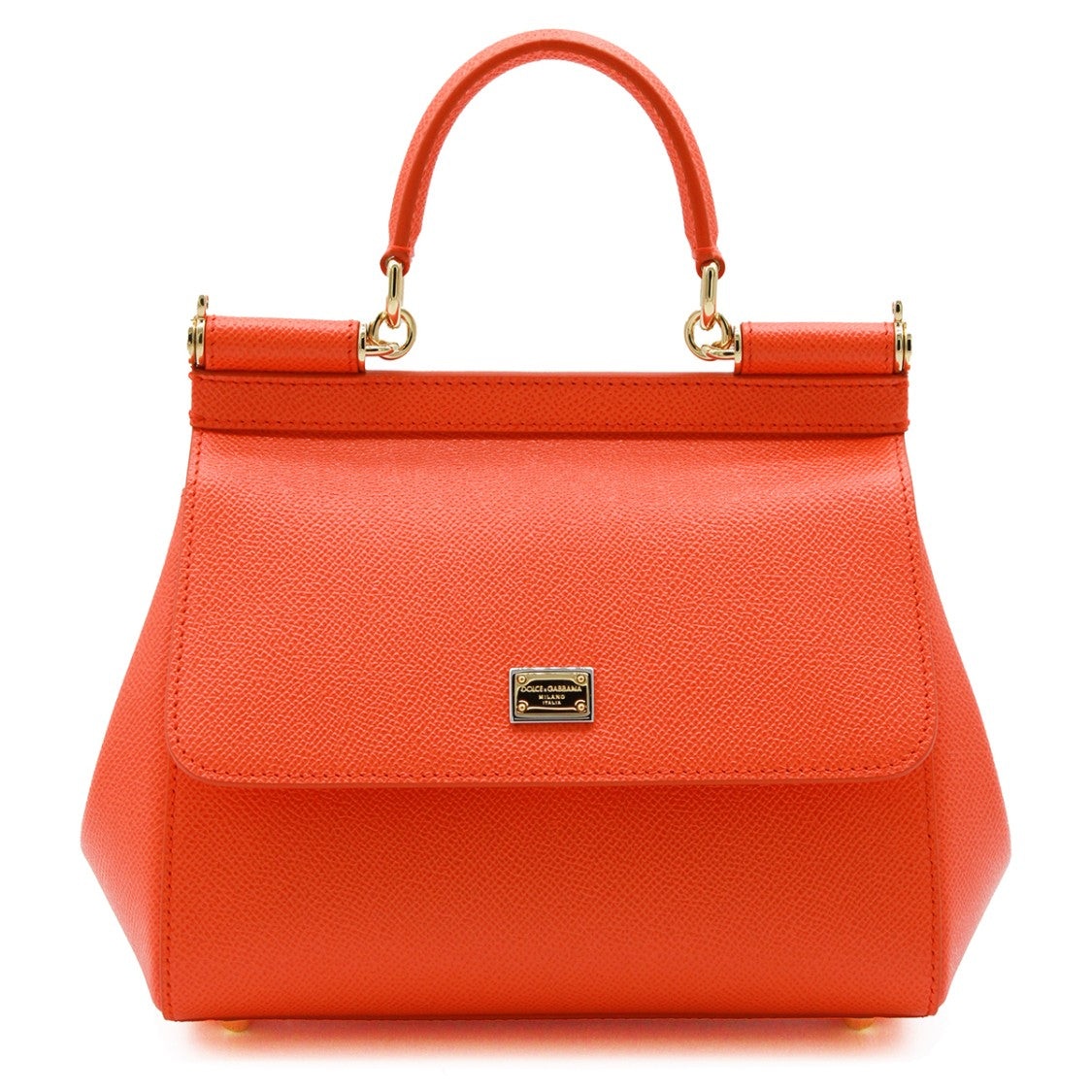 Dolce & Gabbana Sicily Small Top Handle Bag In Vibrant Orange Leather