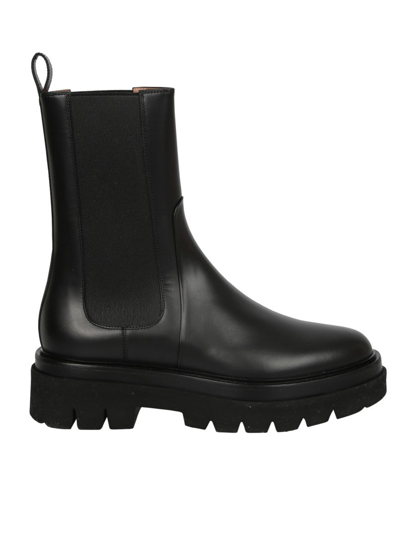 Santoni Black Leather Boots