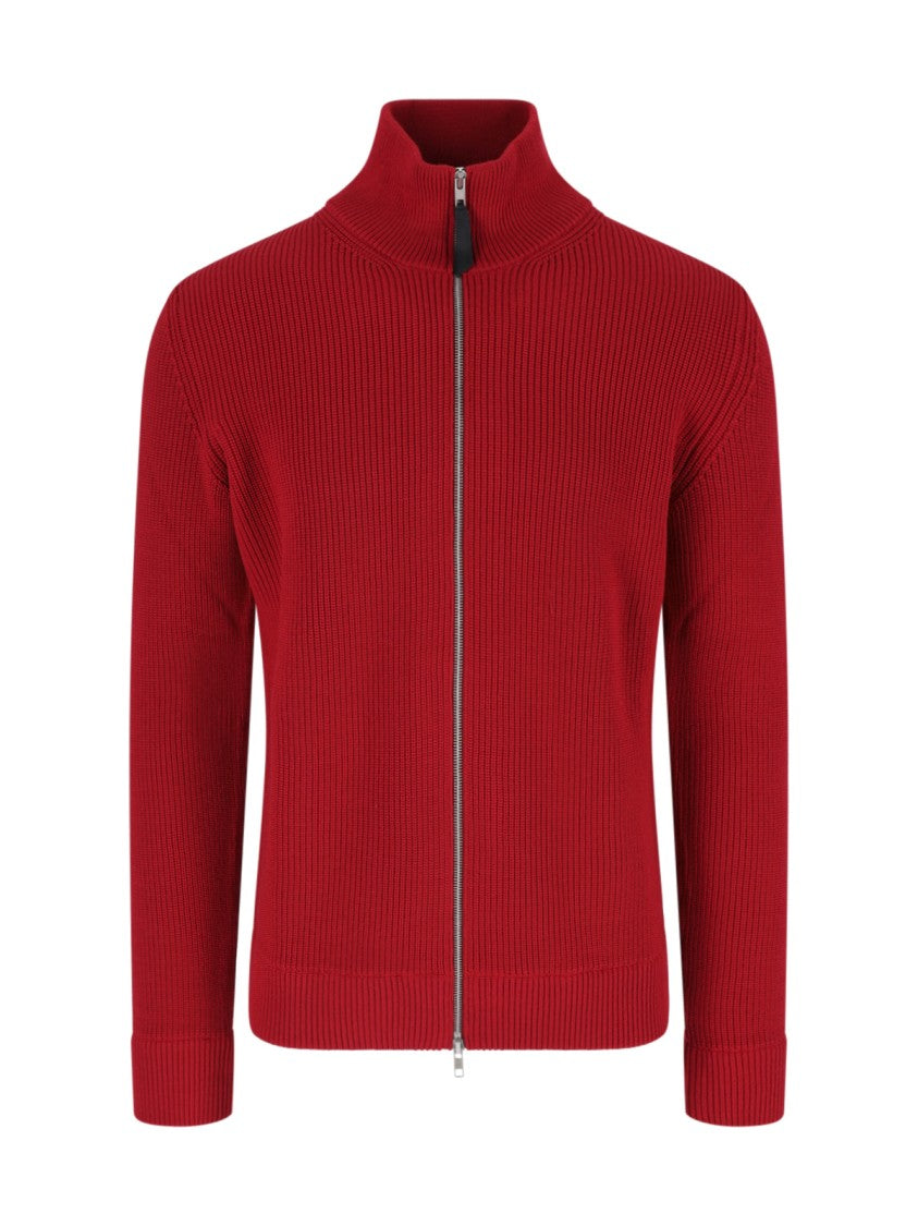 Maison Margiela Ribbed Knit Zip Cardigan With High Collar And Four-Stitch Detail