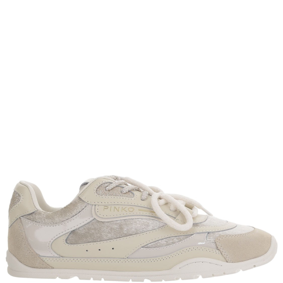 Pinko Beige Yulia Leather-Mesh Sneakers