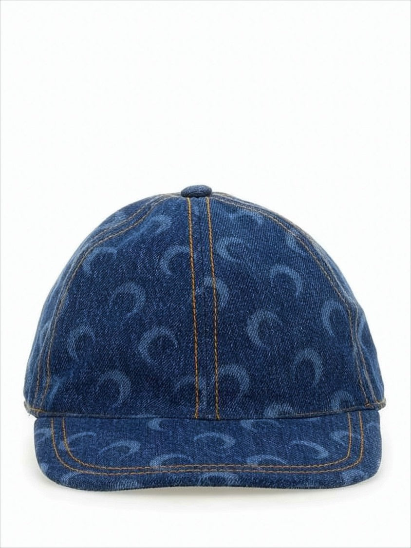 Marine Serre Denim Cap With Crescent Moon Pattern