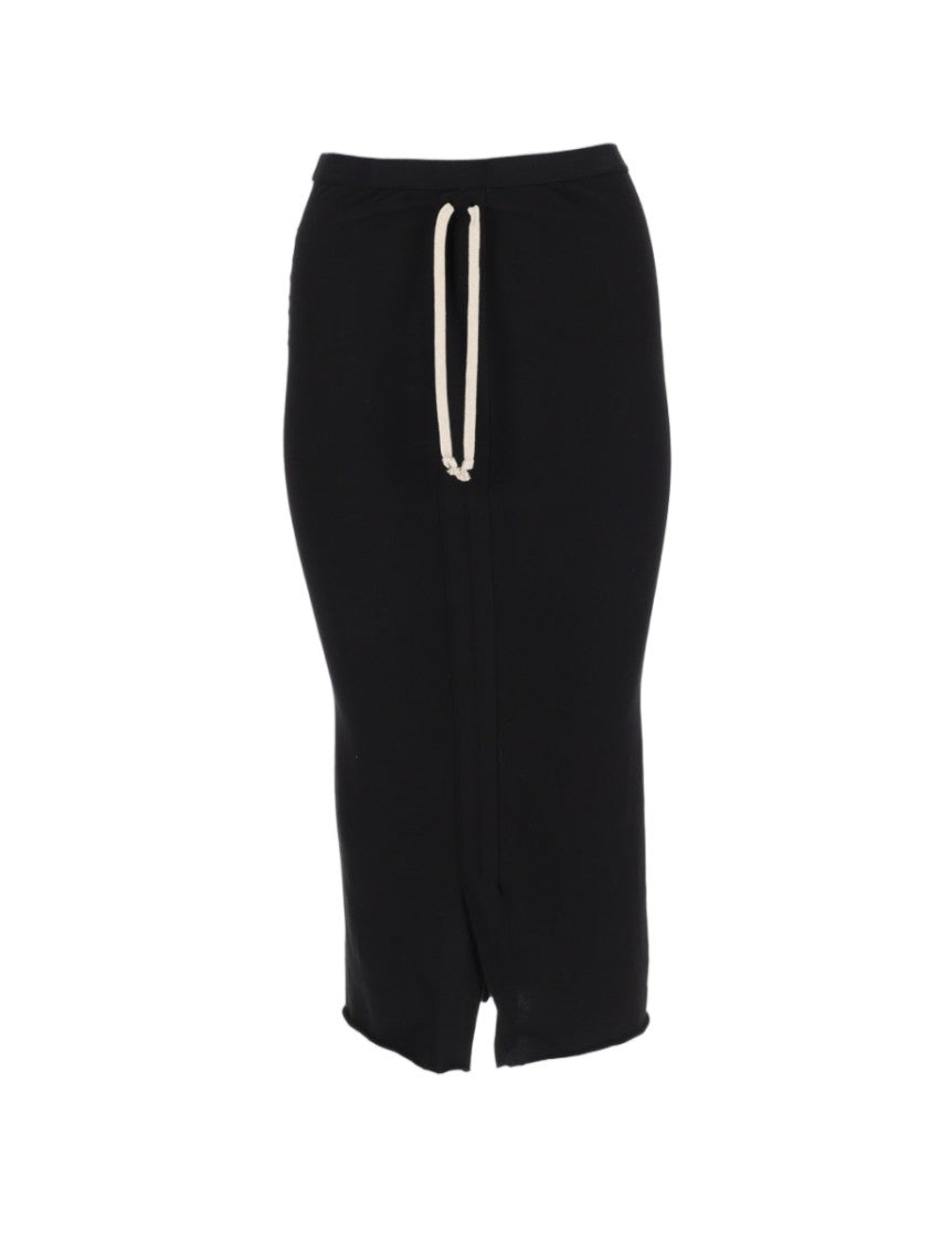 Drkshdw By Rick Owens Fitted Midi Skirt With Drawstring Waist And Subtle Front Slit