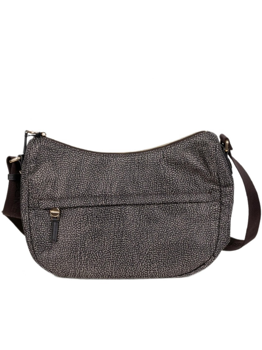 Borbonese Luna Middle Curved Textured Leather Shoulder Bag