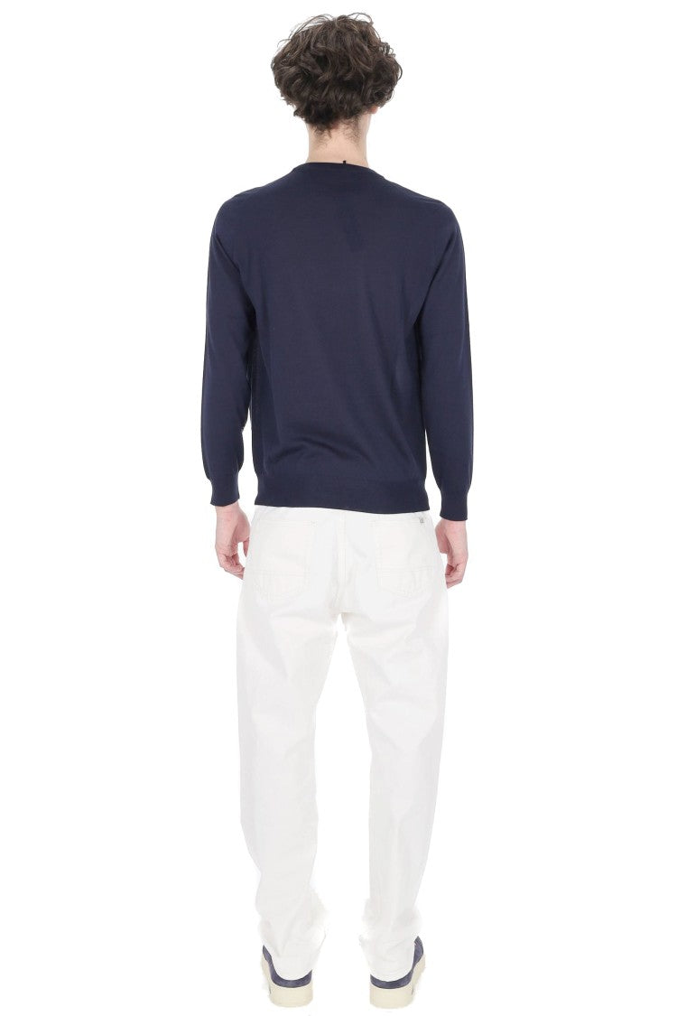 Drumohr Navy Cashmere-Wool-Silk Crewneck Sweater