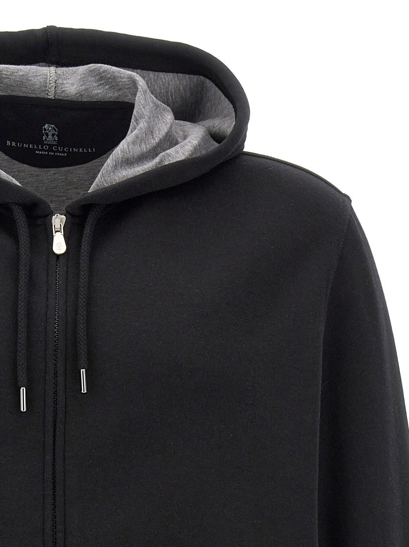 Brunello Cucinelli Black Zip Hoodie With Cashmere And Silk Blend
