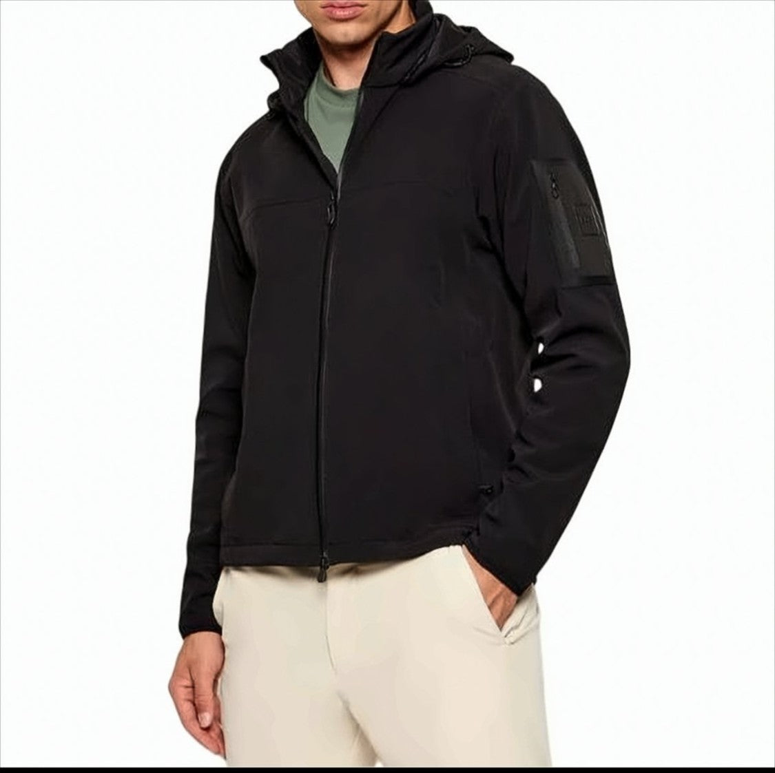 Boss Minimalistic Black Hooded Jacket With Snap Buttons