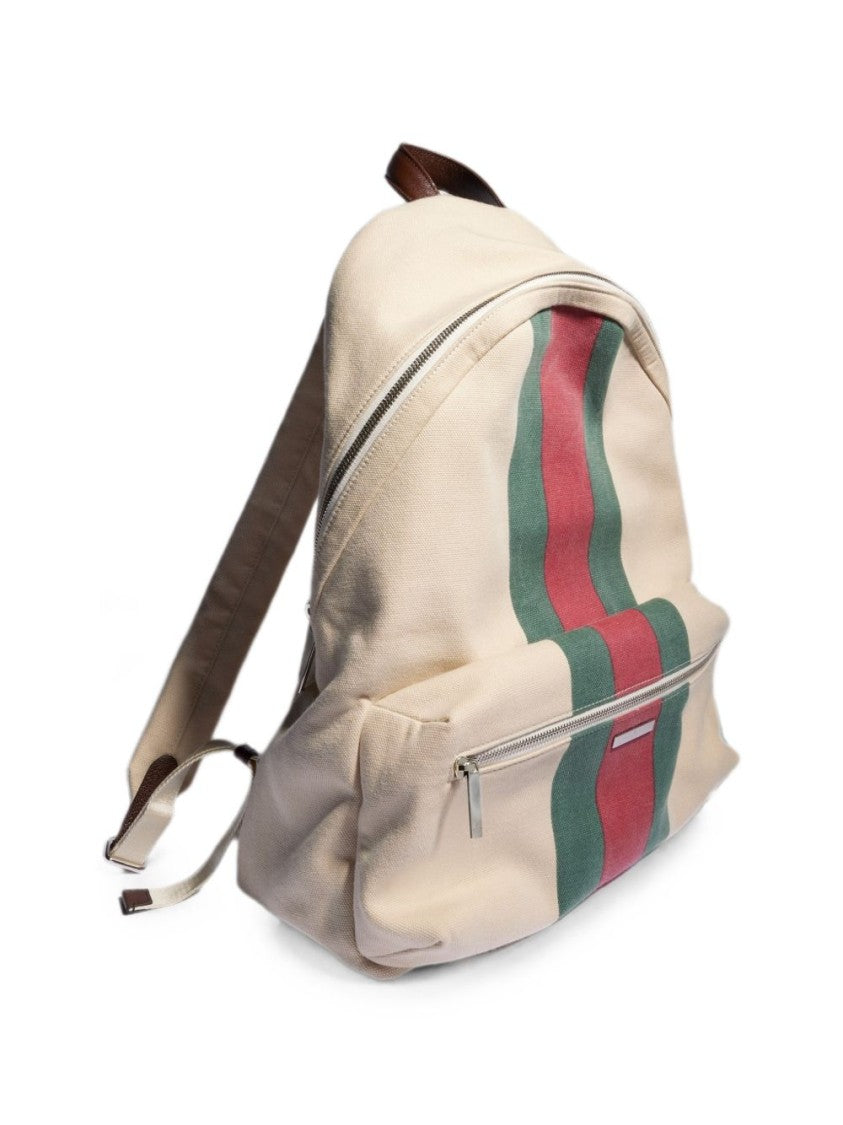 Gucci Beige Cotton Vertical Stripe Backpack