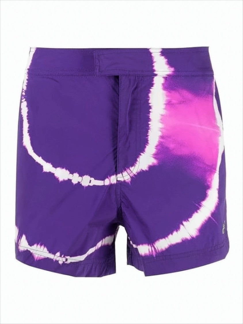 Off-White Purple Tie-Dye Swim Shorts With Fitted Silhouette And Back Pocket