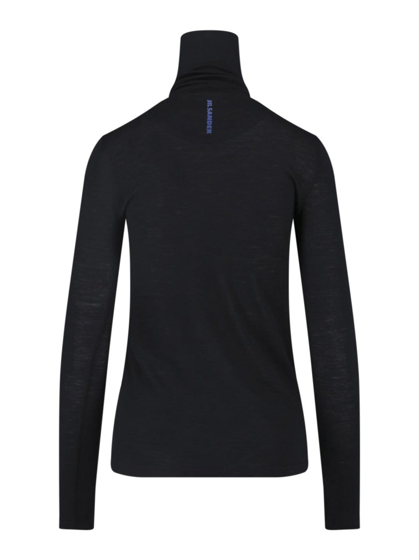 Jil Sander Black Virgin Wool-Blend Half-Zip Turtleneck