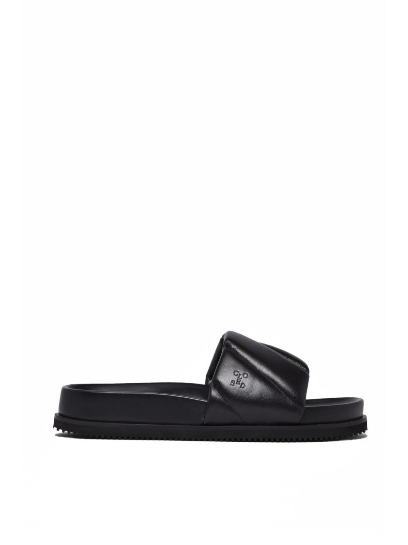 Closed Black Minimalist Leather Slide Sandals