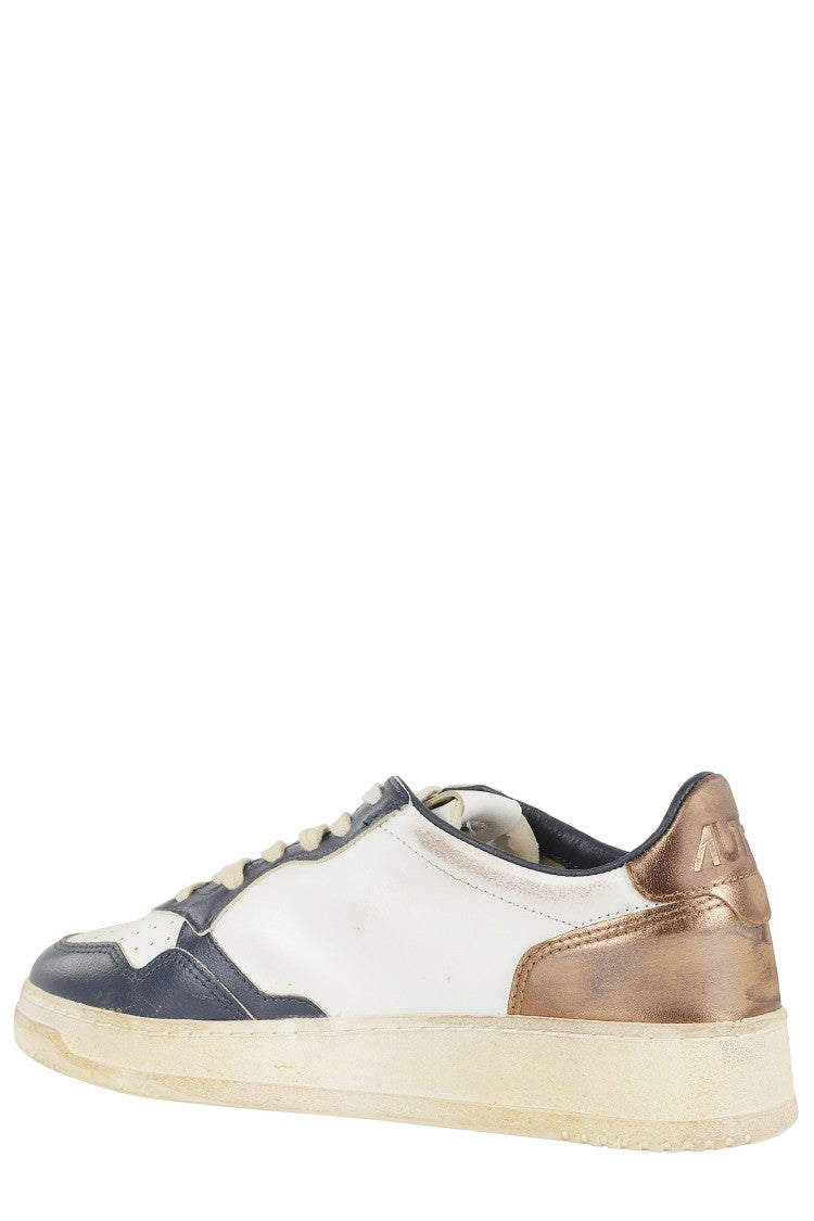 Autry White Copper Dark Blue Sup Vint Low Worn-Effect Leather Sneakers