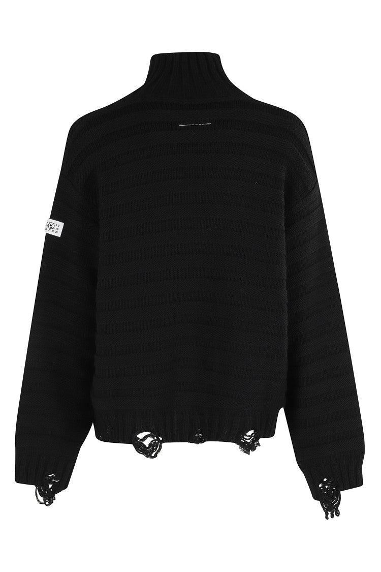 Mm6 By Maison Margiela Textured Knit Pullover With Frayed Hem