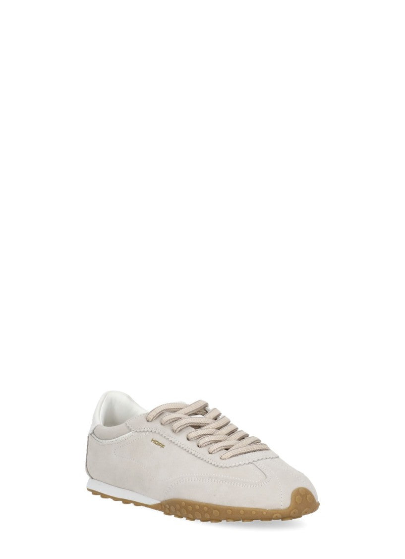 Hoff Beige Low-Profile Gold Accent Suede Sneakers