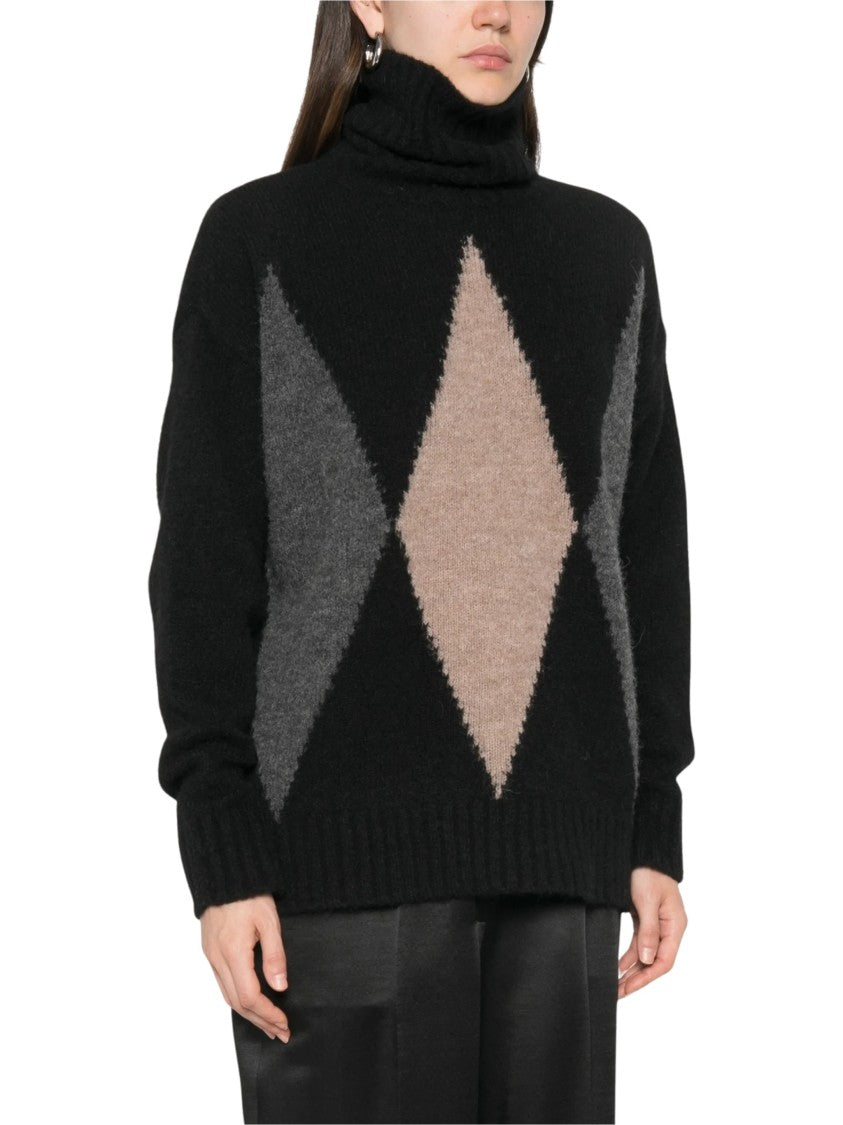 Jucca Turtleneck Sweater With Bold Intarsia Pattern And Relaxed Fit