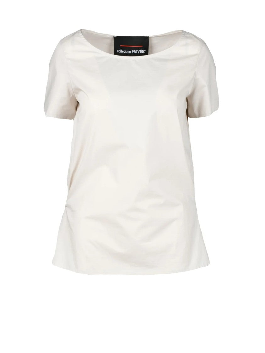 Collection Privee? Short-Sleeved Cotton Blouse With Boat Neckline And Minimalist Design