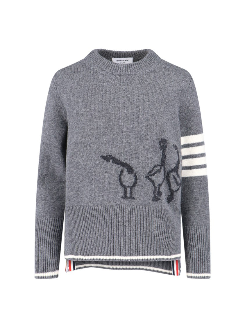 Thom Browne Crew Neck Sweater With Playful Goose Graphic