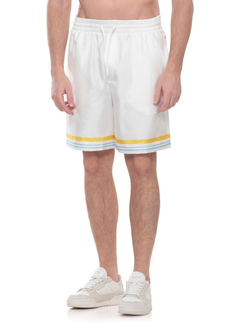 Casablanca White Tennis Landscape Silk Bermuda Shorts