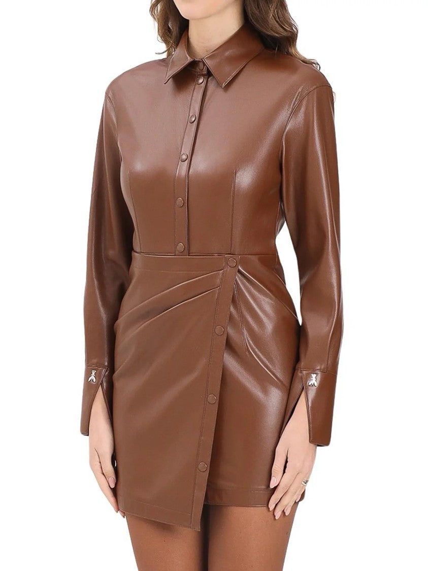 Patrizia Pepe Structured Brown Shirt Dress With Snap Button Closure