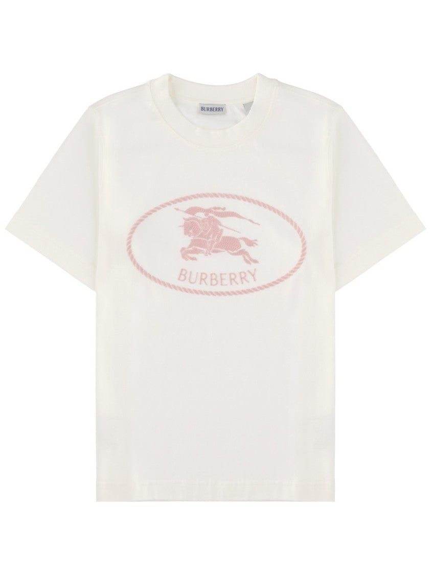 Burberry White Soft Pink Printed Logo T-Shirt