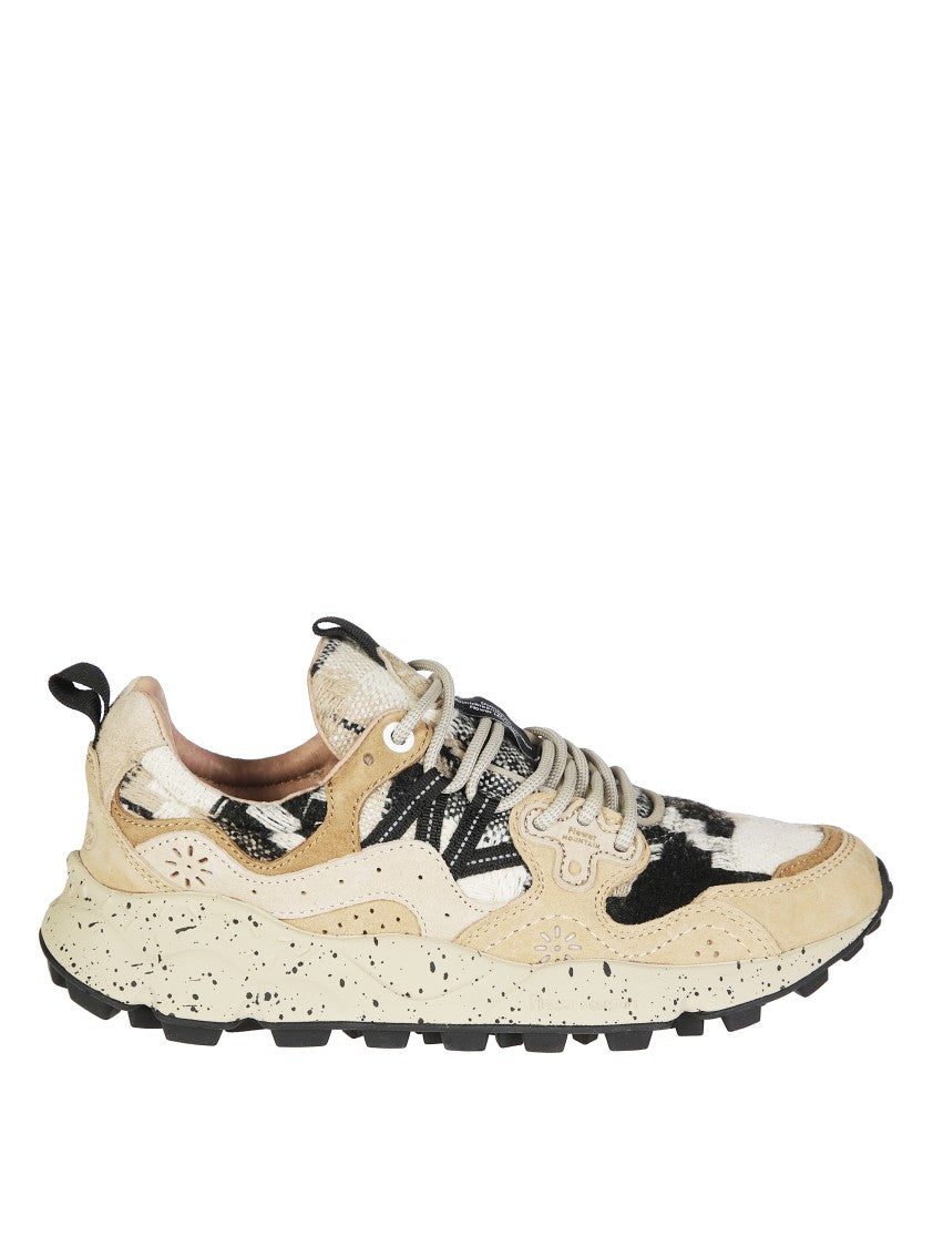 Flower Mountain Mixed-Material Sneakers With Beige Suede Overlays