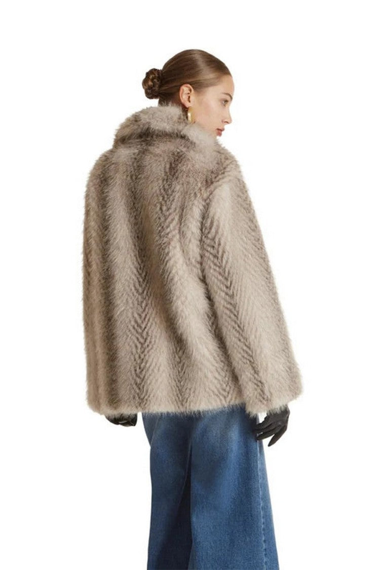 Simona Corsellini Multicolor Polyester-Viscose Blend Chevron Faux-Fur Jacket