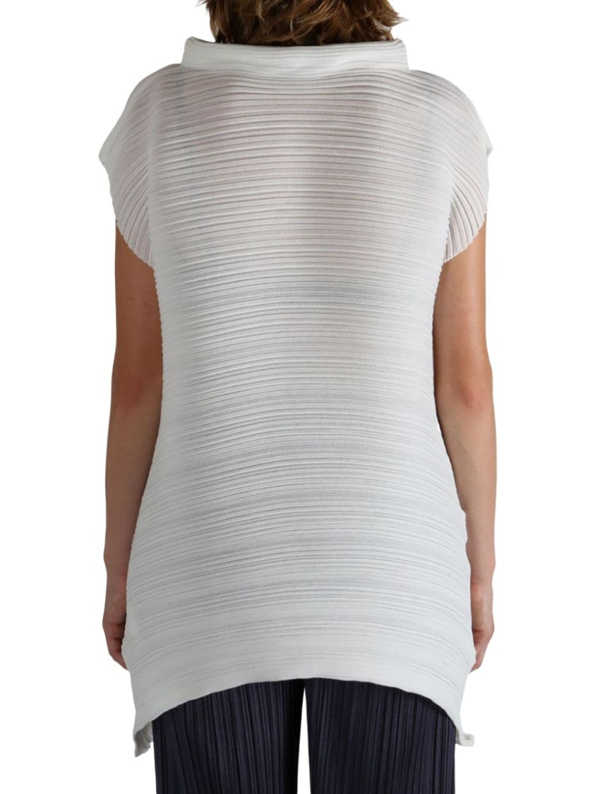 Pleats Please Issey Miyake White Pleated Cotton-Blend Shirt