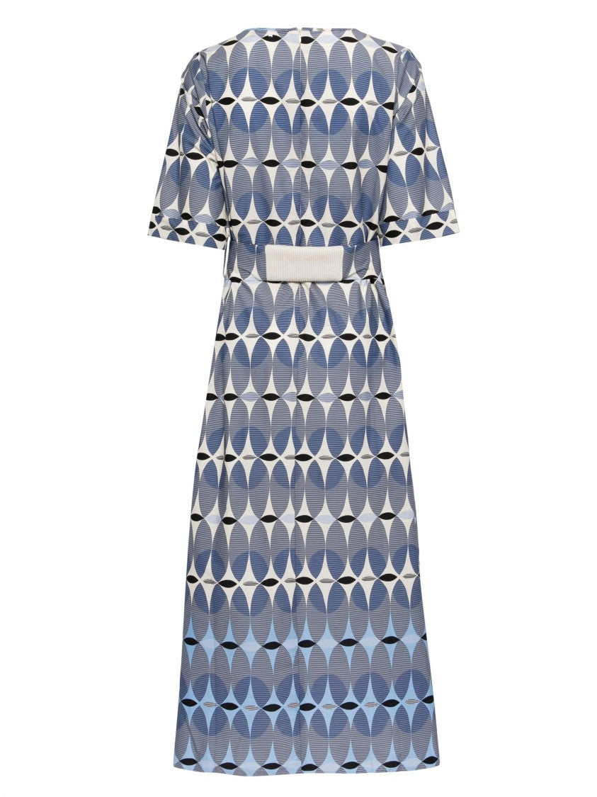 Lorena Antoniazzi Geometric Pattern Midi Dress With Ruffled Belt Detail