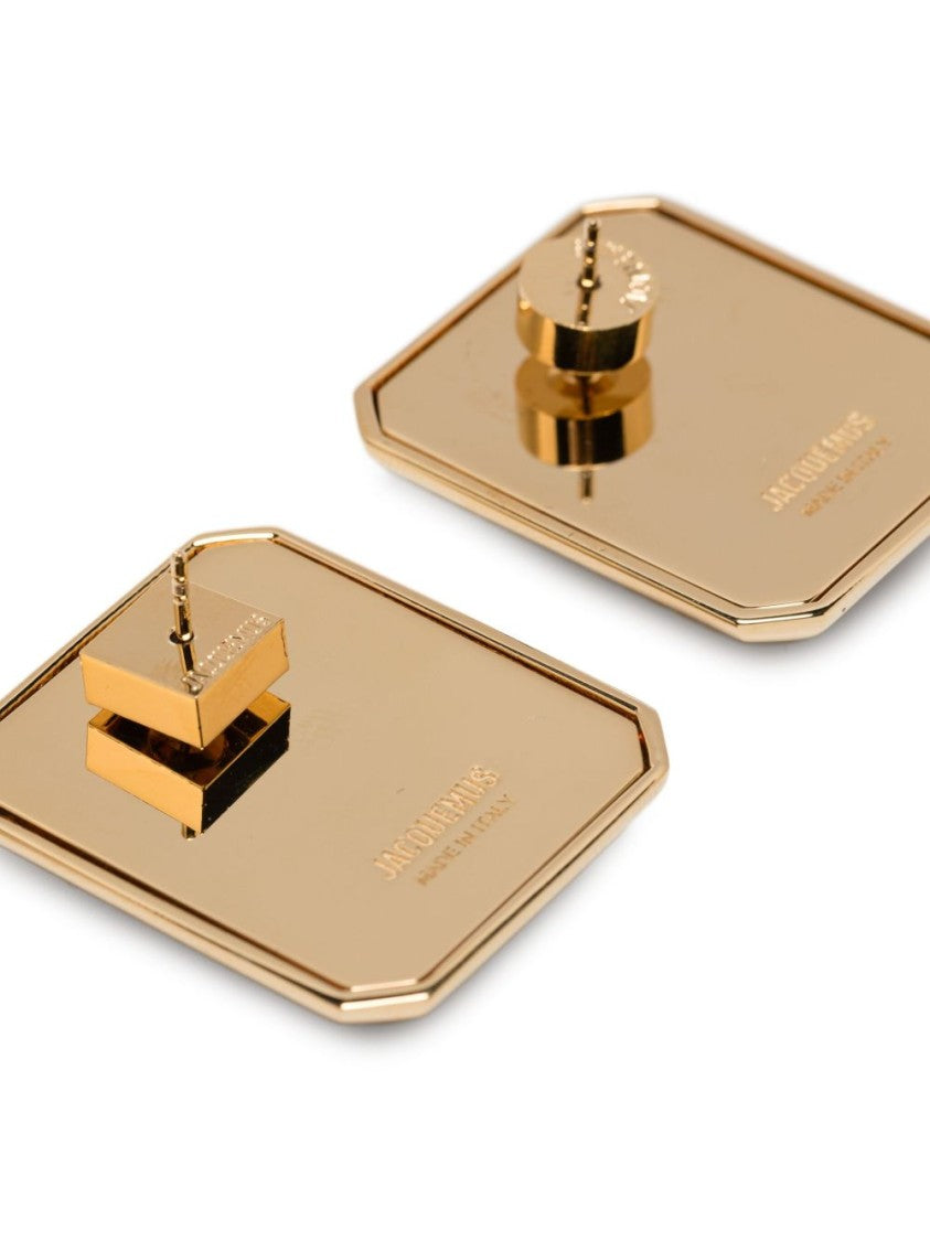 Jacquemus Square Geometric Earrings With Polished Gold