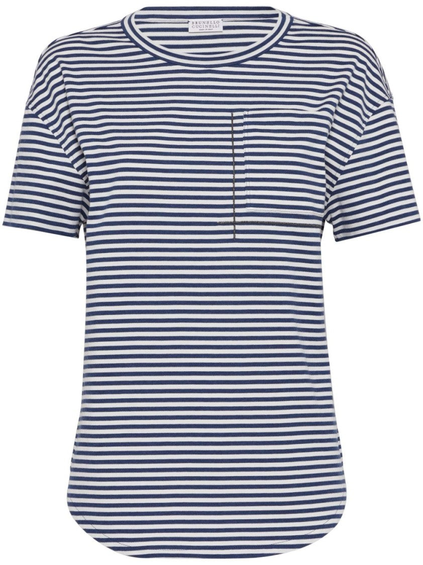 Brunello Cucinelli Blue Horizontal Stripe T-Shirt