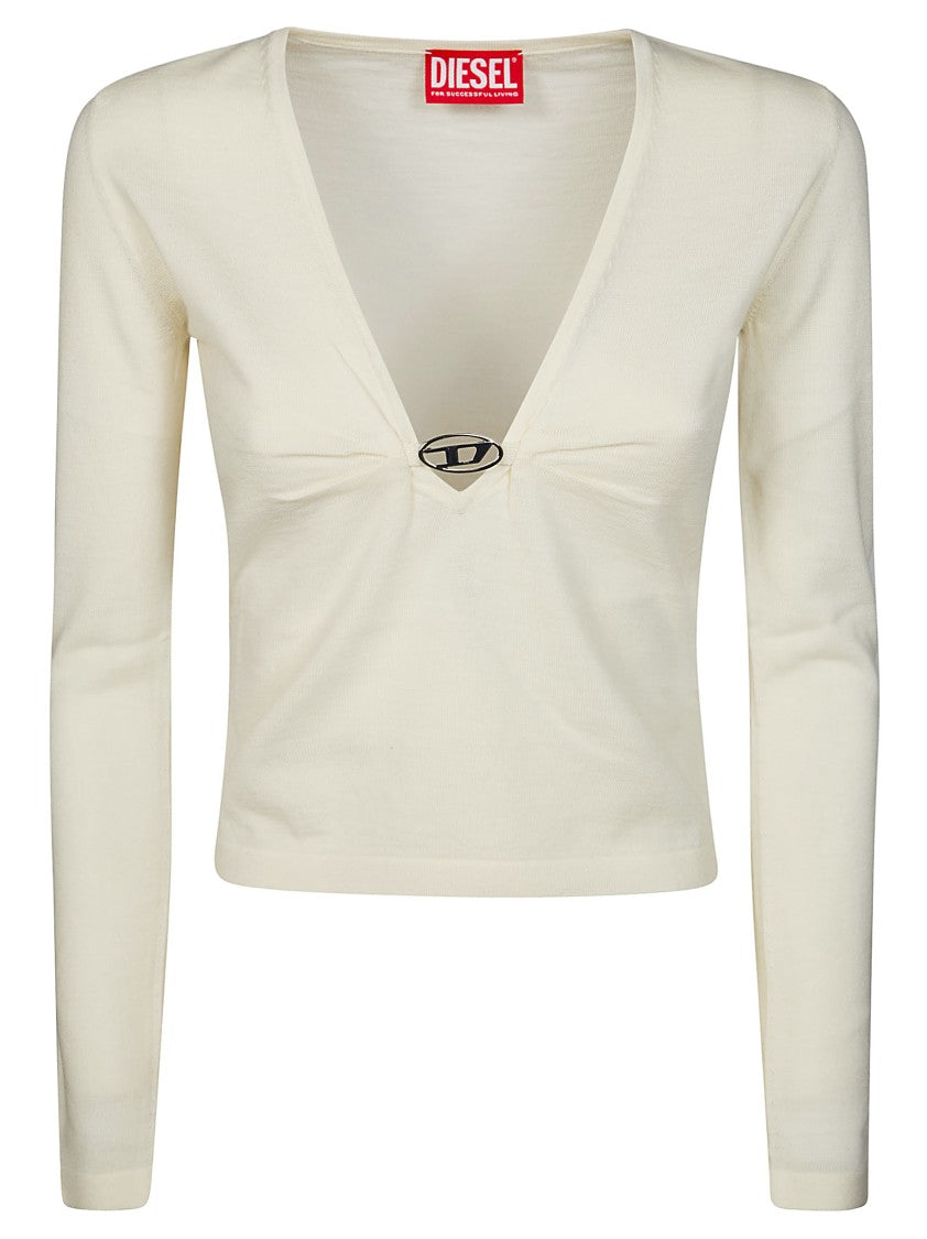 Diesel Deep V-Neck Long-Sleeved Top With Gathered Detail