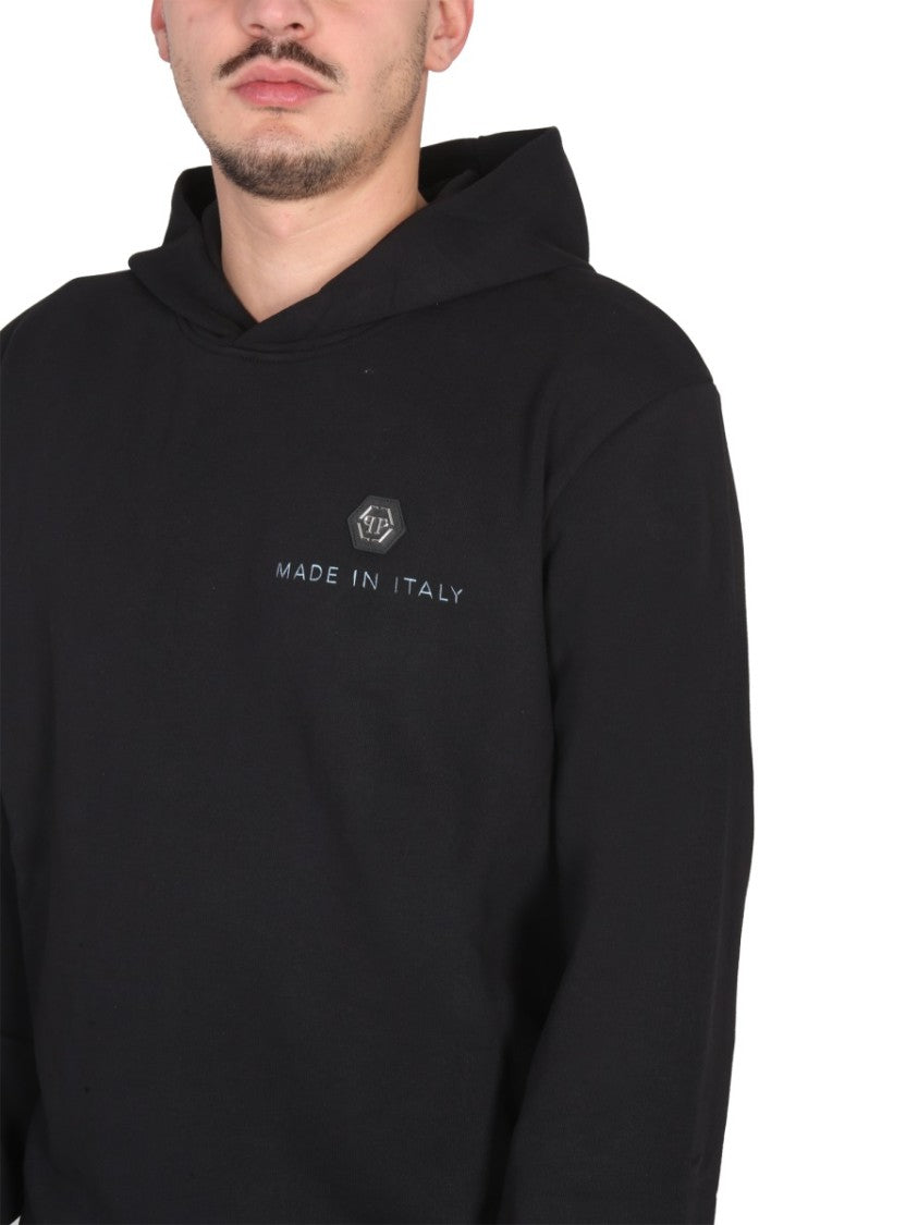 Philipp Plein Black Graphic Hoodie With Hooded Neckline