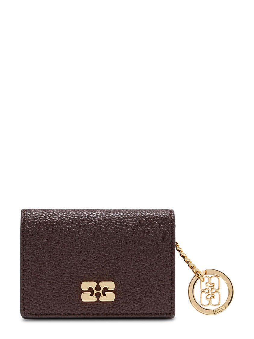 Ganni Gold Emblem Keychain Grained Card Holder