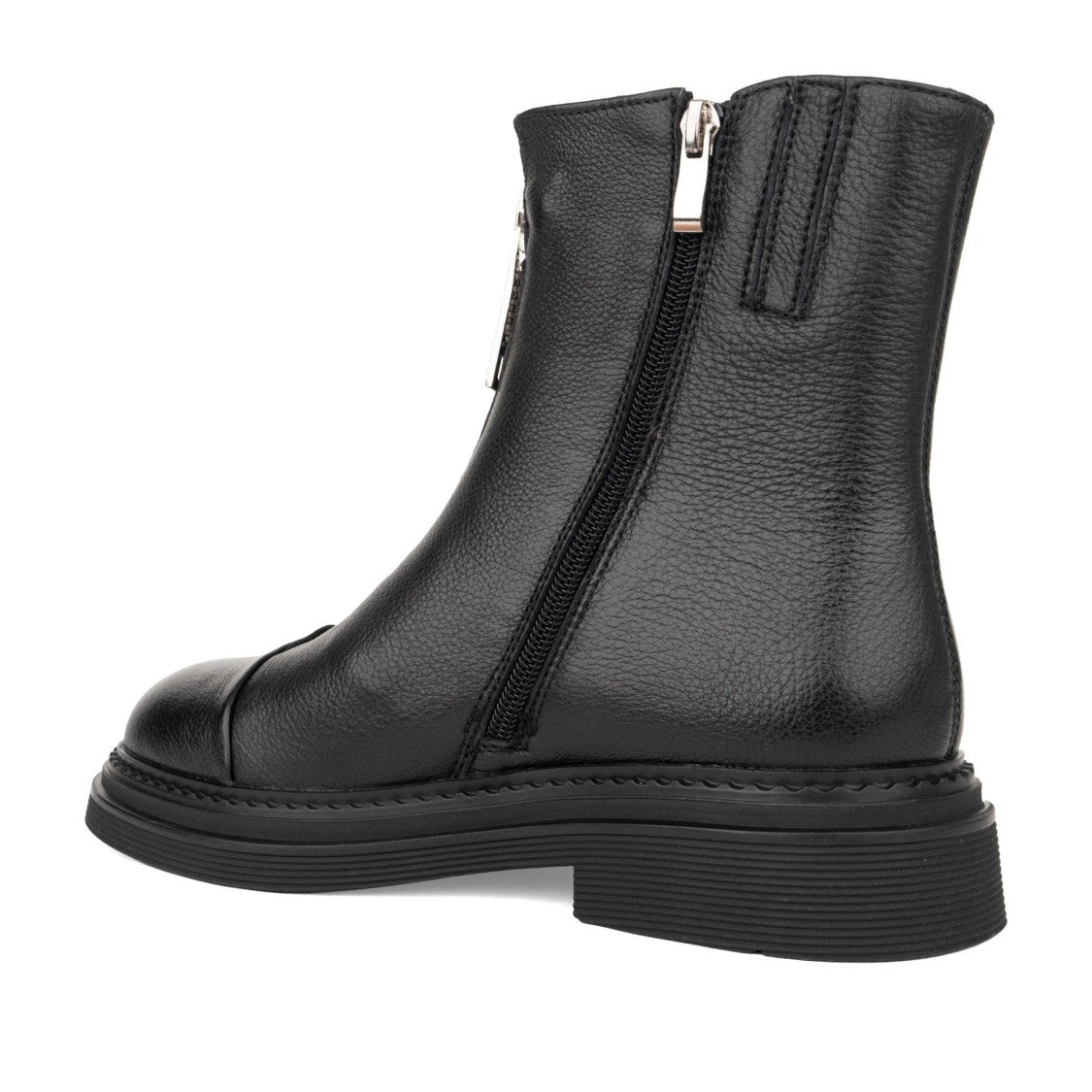 Linda Baumann Black Central Zipper Leather Ankle Boots