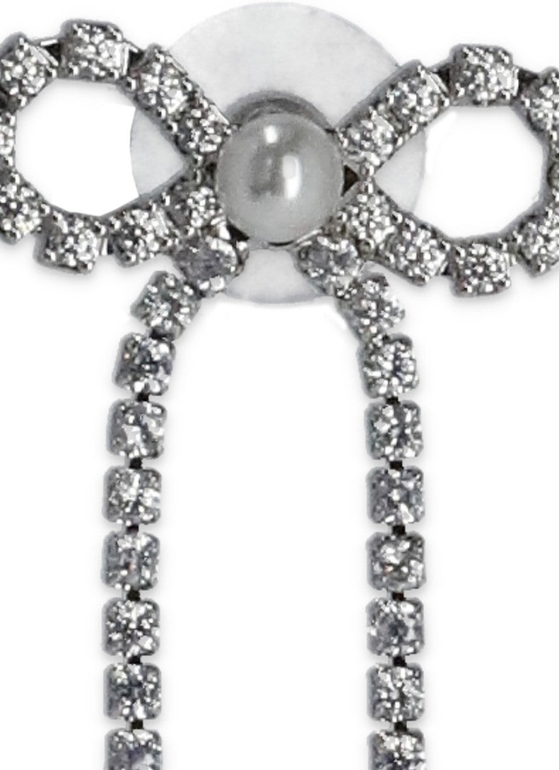 Self-Portrait Silver Crystal Droplet Bow Pearl Earrings