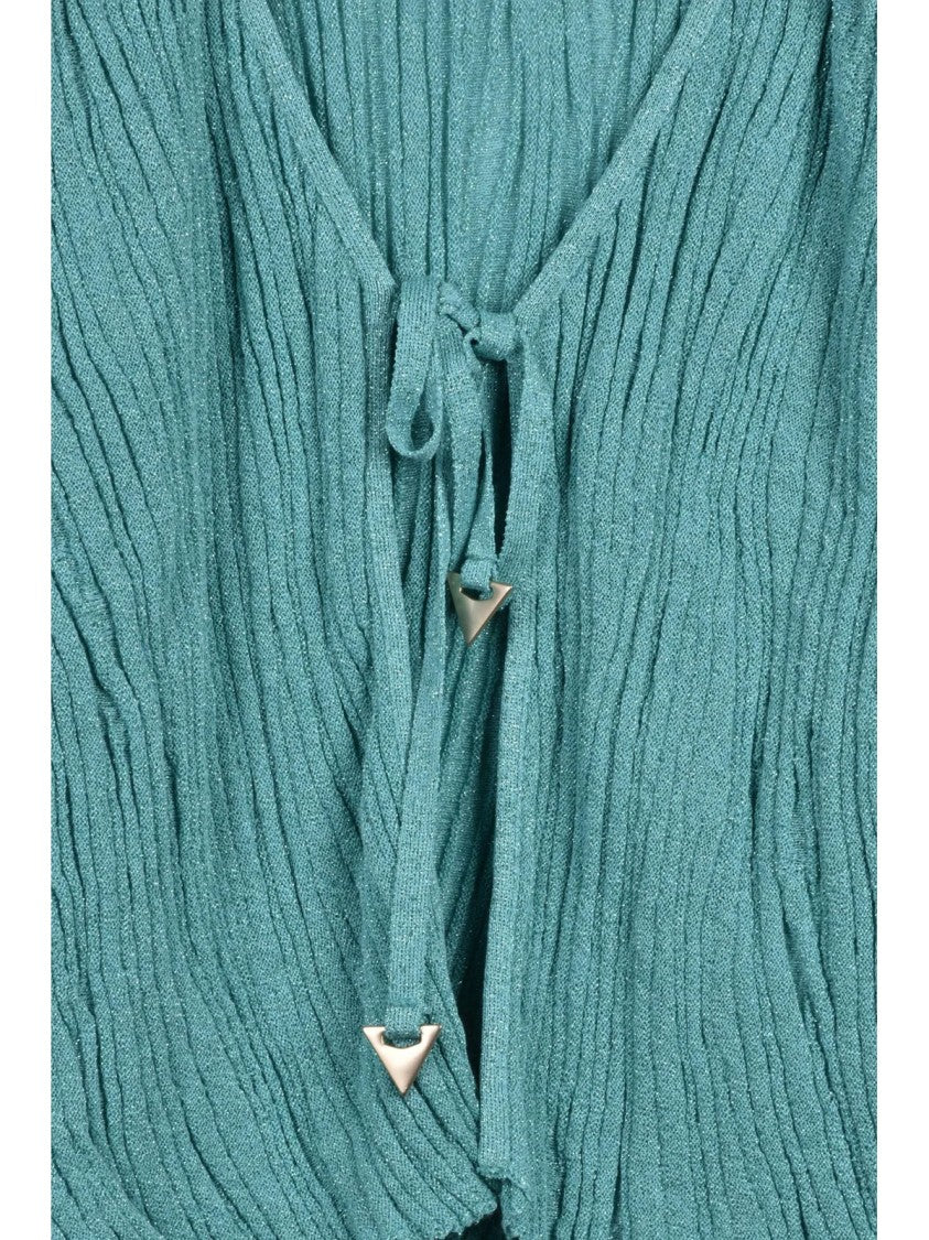 Akep Aqua Green Front-Tie Cardigan