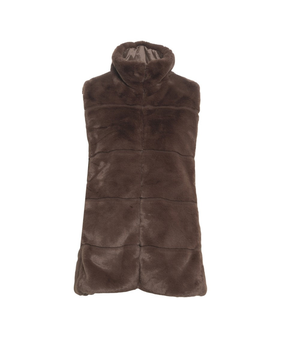 Save The Duck Faux Fur Waistcoat With High Collar And Plumtech Padding