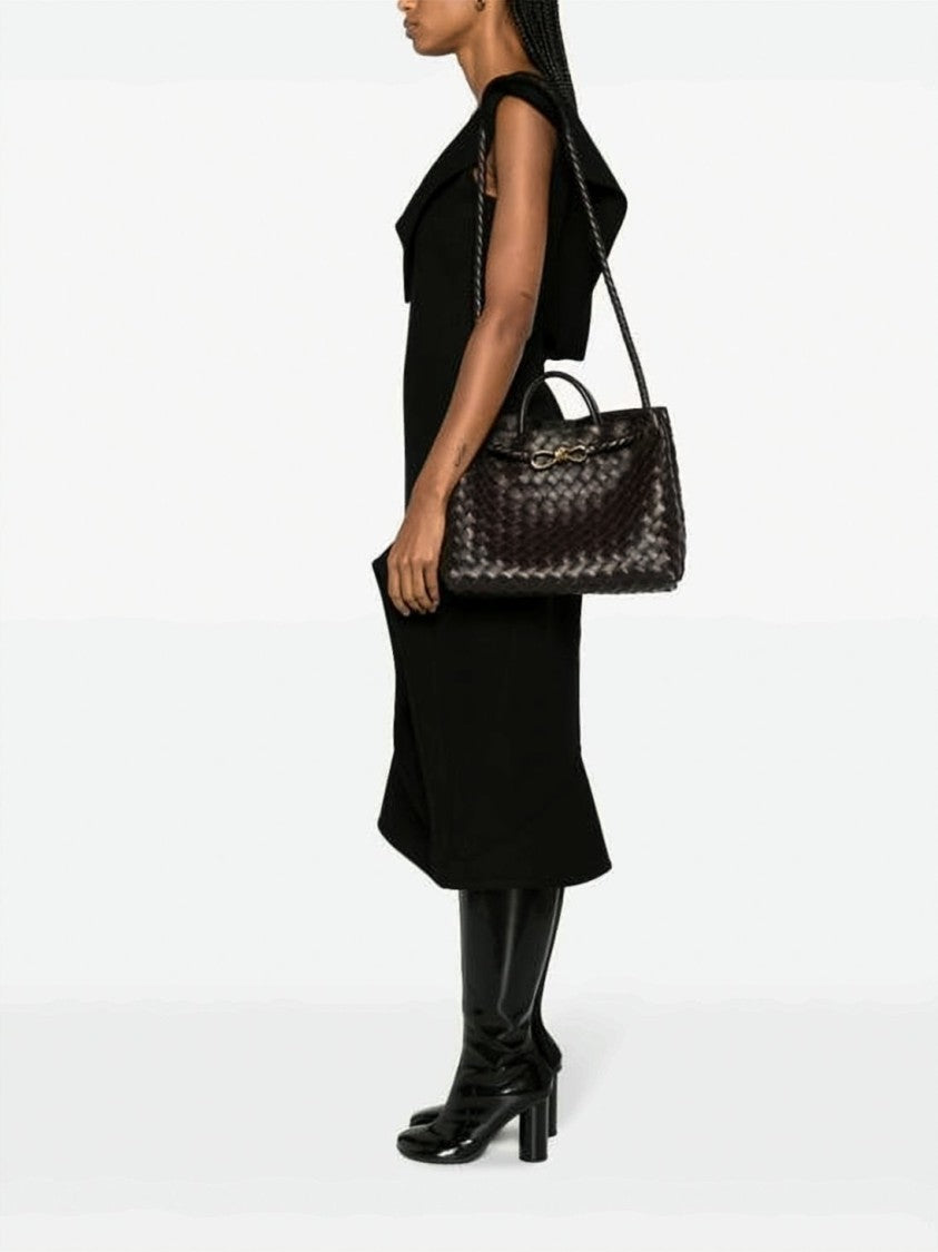 Bottega Veneta Medium Woven Lambskin Handbag With Braided Strap