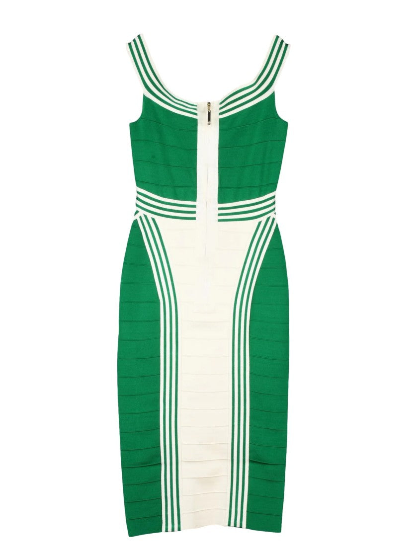 Elisabetta Franchi White/Green Viscose Polyamide Women Knit Midi Dress