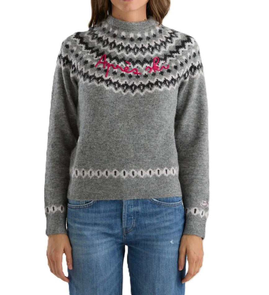 Mc2 Saint Barth Nordic Knit Sweatshirt With Embroidered Script Detail