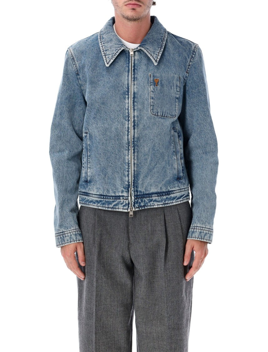Ami Paris Ami De Coeur Zipped Denim Jacket