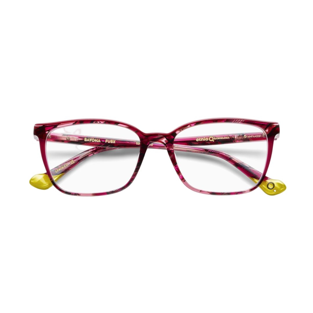 Etnia Barcelona Bayona Translucent Deep Pink Acetate Eyeglasses With Heart-Shaped Temples